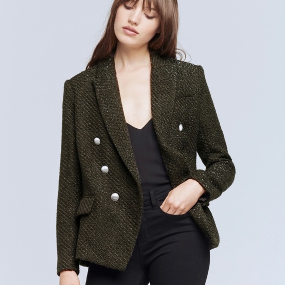 L'AGENCE Kenzie Tweed Blazer in DEEP OLIVE Size 4